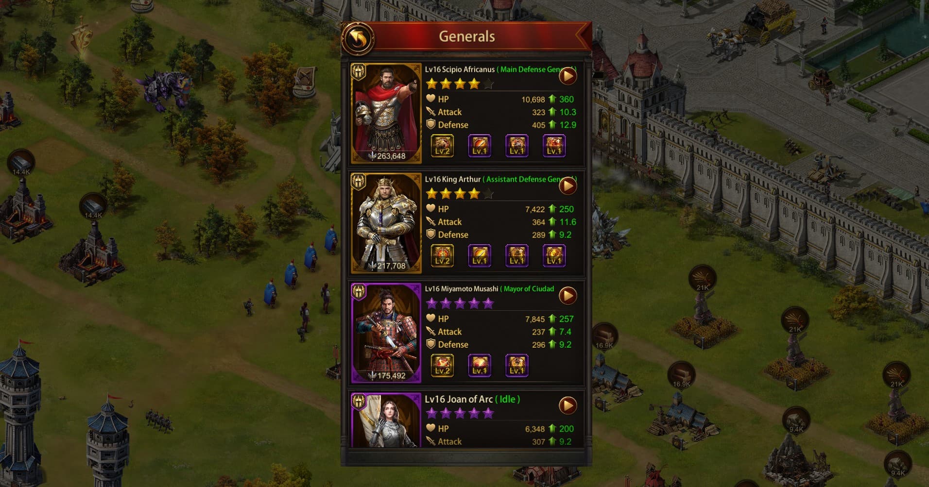 Evony: The King's Return — Hero / commander screen